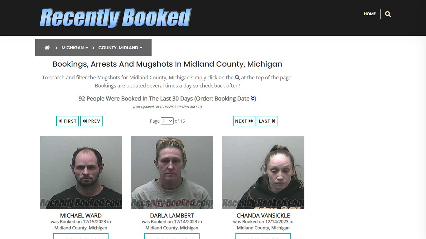 Bookings, Arrests and Mugshots in Midland County, Michigan
